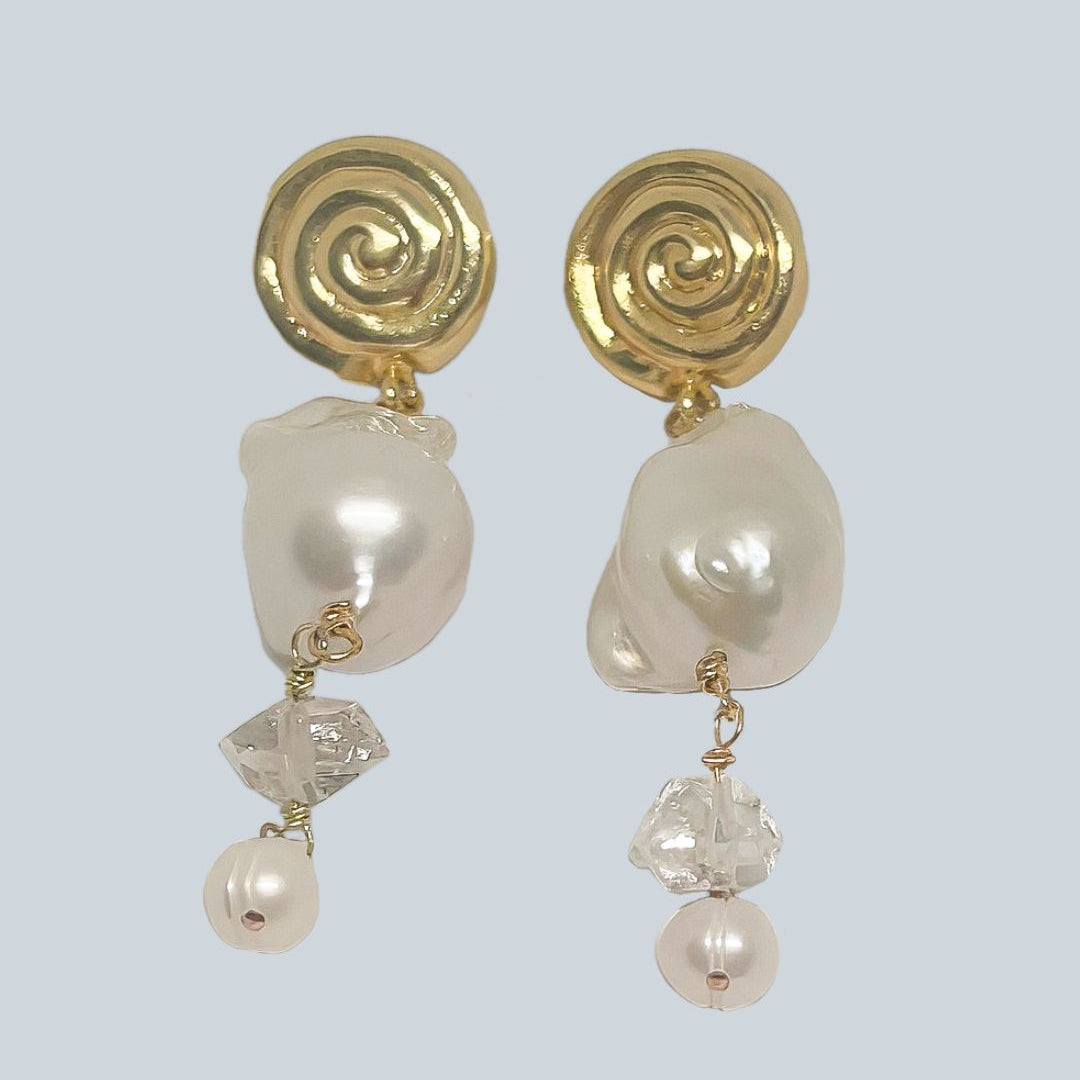 Shizuku – Baroque Pearl & Herkimer Diamond Earrings