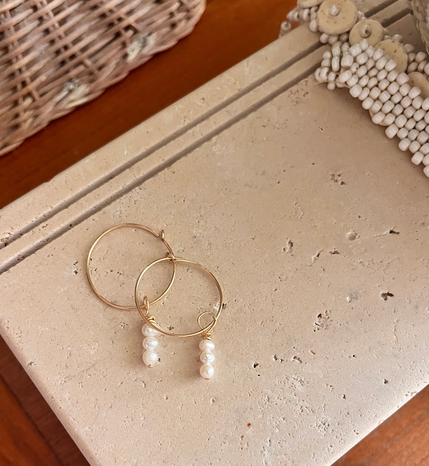 Tiny nugget pearl hoops