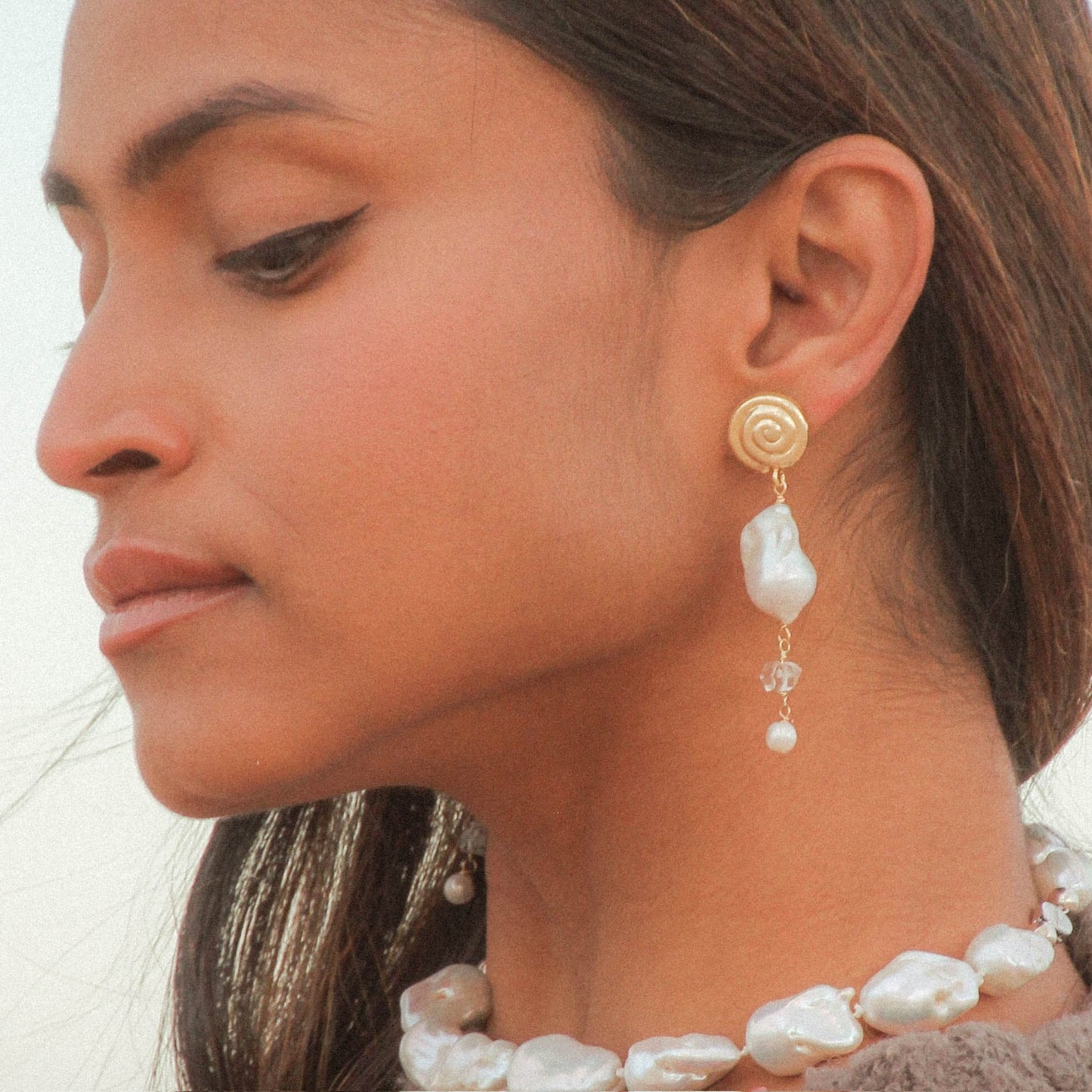 Shizuku – Baroque Pearl & Herkimer Diamond Earrings
