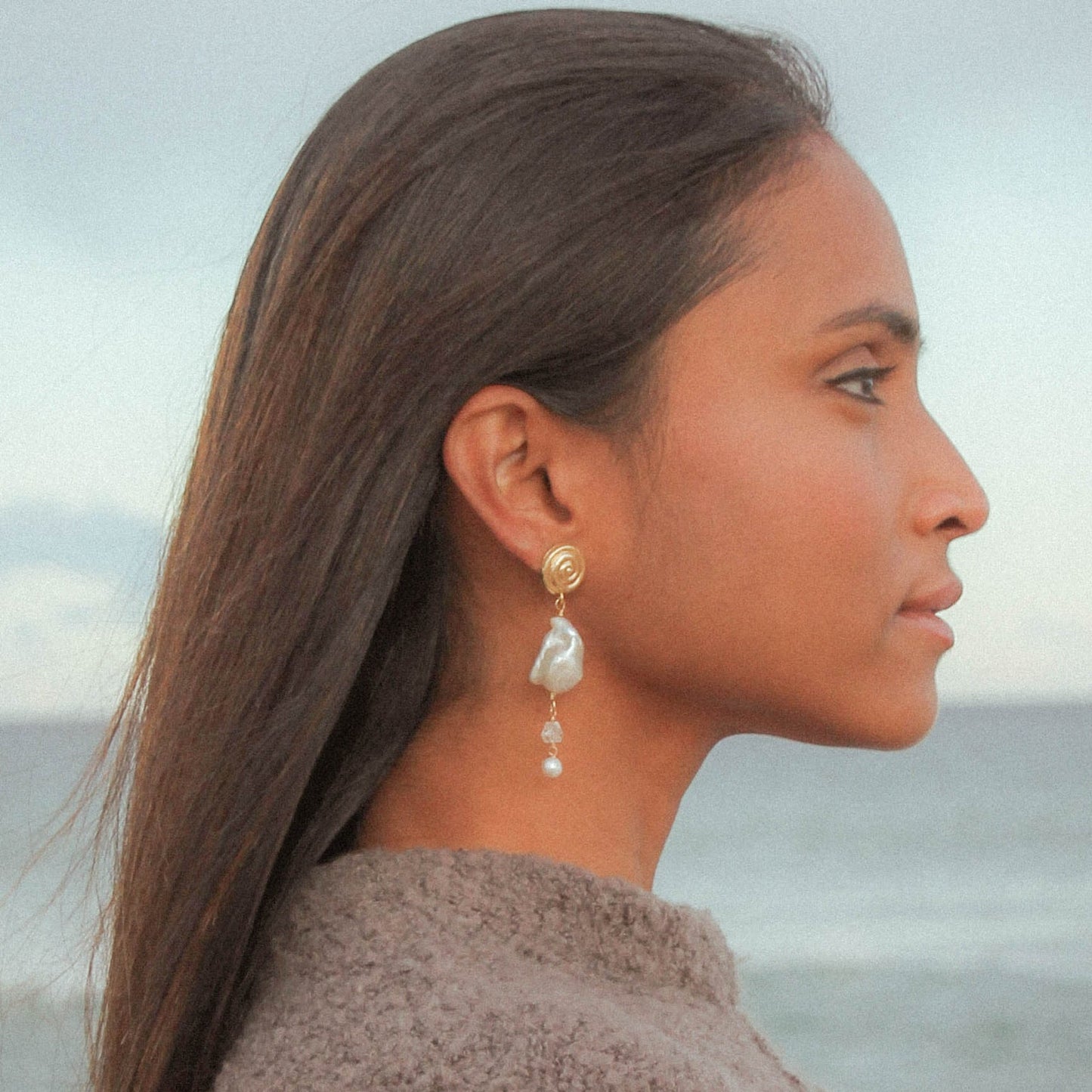 Shizuku – Baroque Pearl & Herkimer Diamond Earrings